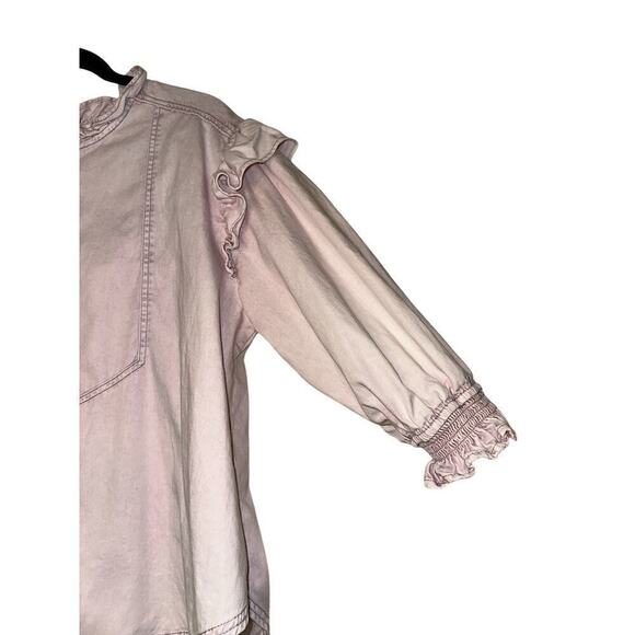 We The Free Women's 3/4 Sleeve Button Front Ruffle Louise Denim Top Size L Lilac - Picture 5 of 10